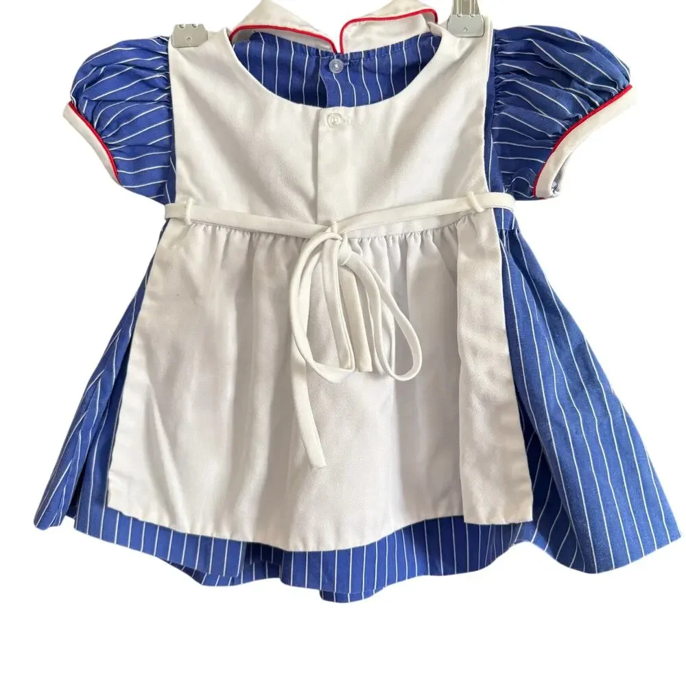 80s Vintage BABY TOGS | Blue Striped PInafore Style Dress Elephants 18 months - Picture 2 of 6